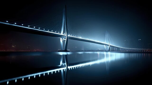 City Bridge at Night with Brilliant Lights and Picturesque Reflections