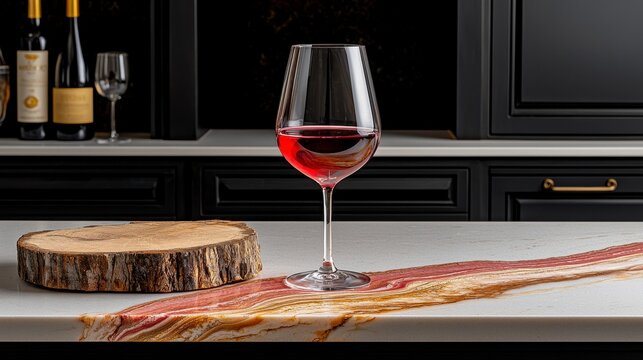 Red Wine and Cured Meat Still Life on Dark Kitchen Counter - Powered by Adobe