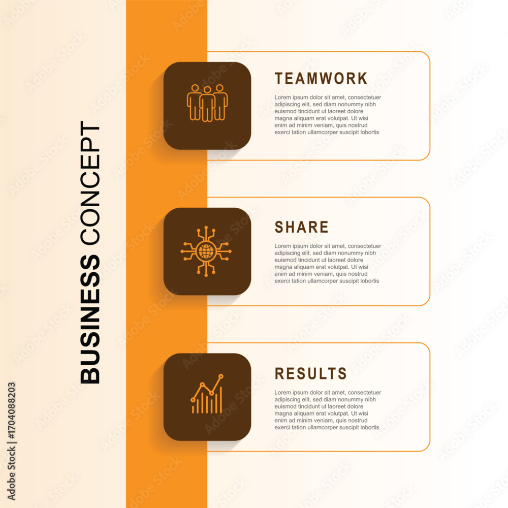 Poster infographic template vector element. 3 step journey banner presentation. business background with ic