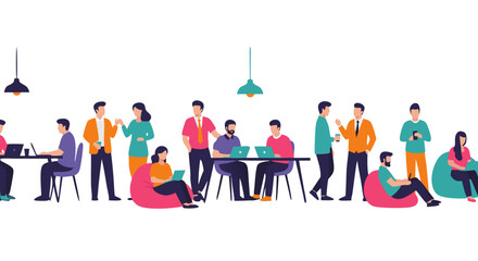 Dynamic team collaborating on projects with laptops in a modern office environment