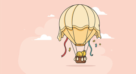 Air Balloon With Money Basket Depicting Financial Prosperity Concept