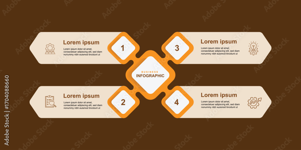 Poster diagram infographic template vector element. 4 step process information. business template presentat
