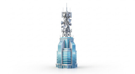 Futuristic communication tower with satellite dishes and modern architecture, perfect for telecommunications and technology