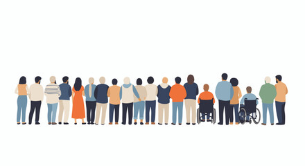 Diverse group of people standing together in unity, showcasing inclusivity and community spirit