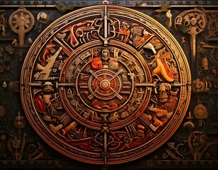 Ornate circular design, intricate carvings