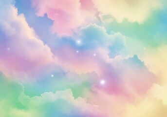 Pastel dreamscape of clouds with soft hues and luminous highlights