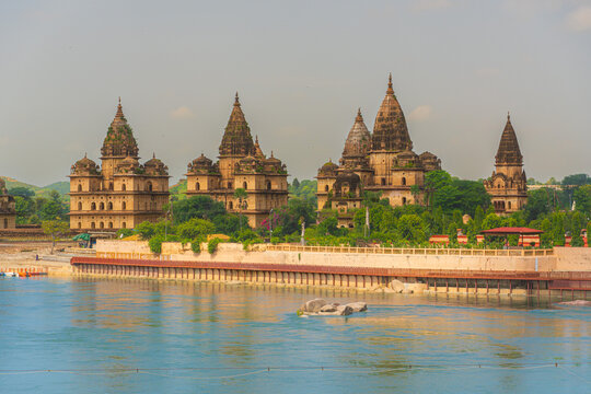 View of Royal cenotaphs of Orchha over Betwa river