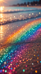 Colorful glitter texture with rainbow sparkles and shiny light reflections