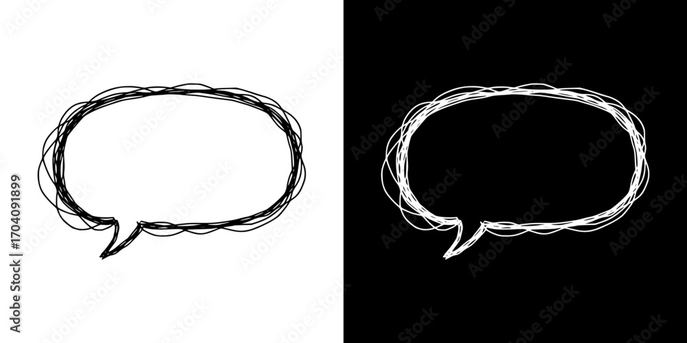Aufkleber speech bubble made of tangled threads, psychological problems isolated vector image, two design opti