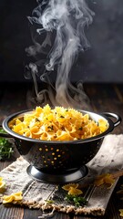 A steaming bowl of pasta