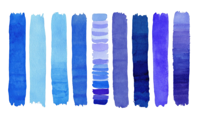 A horizontal row of rectangular color swatches.  Shades of blue, from light to dark,  blend and transition smoothly.  Watercolor-like texture