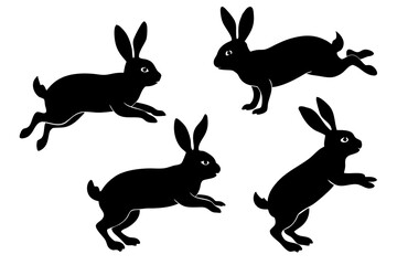 set of Rabbit jumping silhouette vector