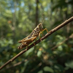 Grasshopper resting on a small branch