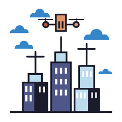 Fototapeta premium Delivery drone flying over city buildings urban