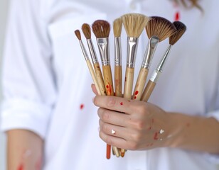 Paintbrushes in a hand