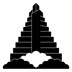 Fototapeta premium Geometric skyscraper rising above stylized clouds architecture
