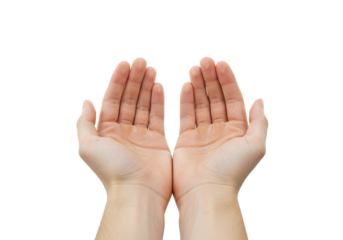 Two open cupped hands held upwards against a clean white background - concept for giving or receiving