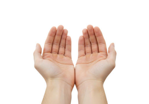 Two open cupped hands held upwards against a clean white background - concept for giving or receiving