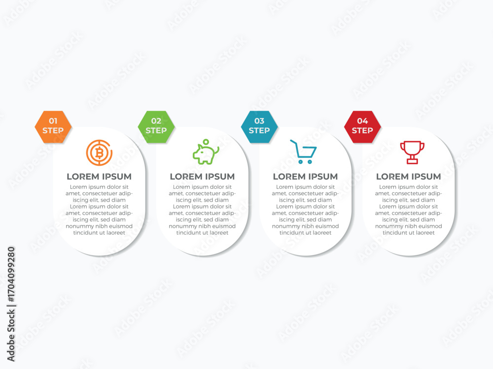 Poster line step infographic. 4 options workflow diagram, number infograph, process steps chart with line i