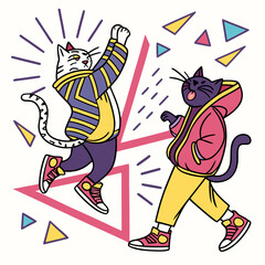 Pop Art Cats Coloring Pages Bold line cats with funky abstract shape