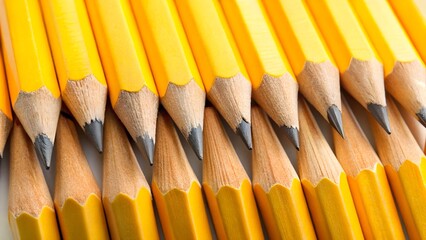 Sharp yellow pencils lined up creating a vibrant, dynamic pattern for creative projects and educational needs