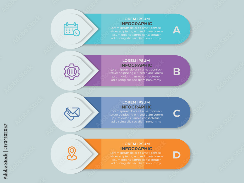 Aufkleber 4 steps data visualization. timeline infographic icons designed for abstract background template mil