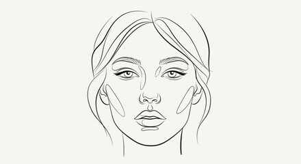 Face chart template for makeup artist, beauty salon, cosmetology scheme for applying decorative cosmetics, contouring and highlighting