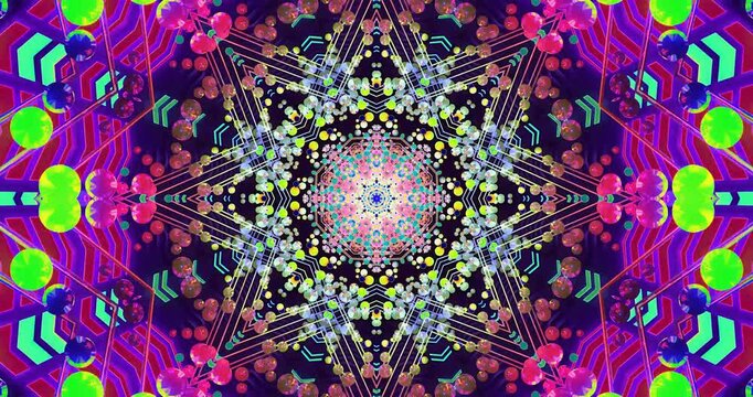 AI-generated abstract vibrant, symmetrical digital artwork with colorful geometric shapes