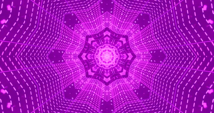 An AI-generated abstract a kaleidoscopic star pattern in shades of pink and purple with glowing dots