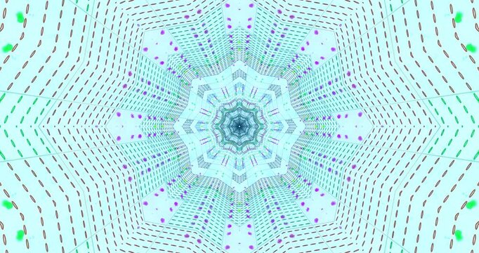 AI-generated abstract illustration of symmetrical shapes and vibrant dots on a soft blue background