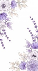 Watercolor Purple Flowers Floral Frame Elegant Design Wedding Invitation Background Graphic Element