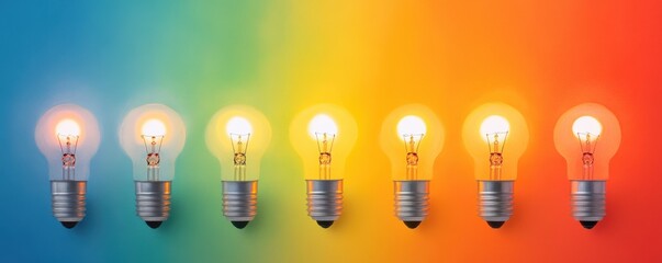 Row of glowing light bulbs on a colorful gradient background