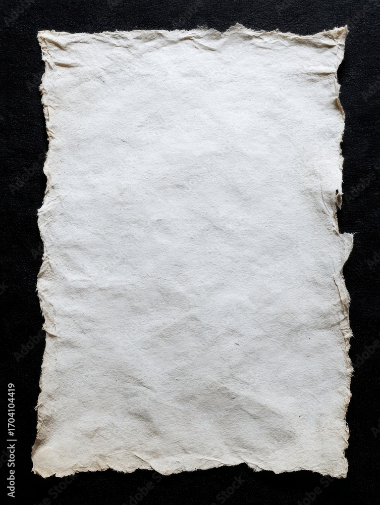 Poster blank textured paper resting on a dark surface, showcasing its unique fibers and edges