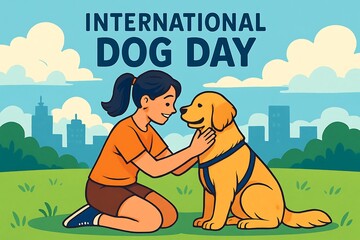 International dog day celebration with girl and golden retriever in park
