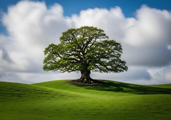 Fototapeta premium Large oak on rolling hills.