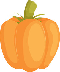 Simple Orange Vegetable Rounded Form With a Green Stem on a Pure White Background.