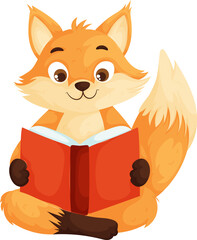 Animated Fox Reading A Cartoon Character Engaged in Literature, Seated.
