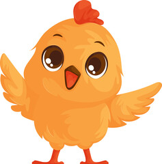 Cheerful Chickadee. A Cartoon Bird with Open Wings and Big Eyes, Full of Joy.