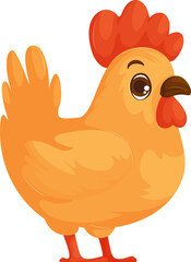Cartoonish Chicken Illustration with Orange and Red Tones, Soft Shading, and Simple Design.