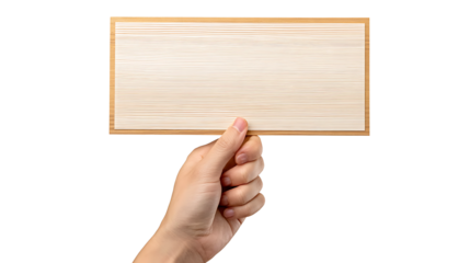 human hand holding blank demonstration wooden sign