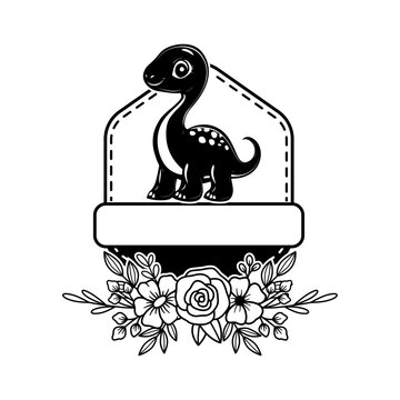 Baby Dinosaur Vector, Cute Dinosaur with Flower Svg Cut File