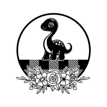 Baby Dinosaur Vector, Cute Dinosaur with Flower Svg Cut File