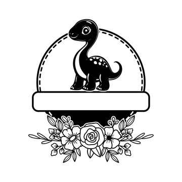 Baby Dinosaur Vector, Cute Dinosaur with Flower Svg Cut File