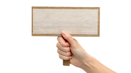human hand holding blank demonstration wooden sign