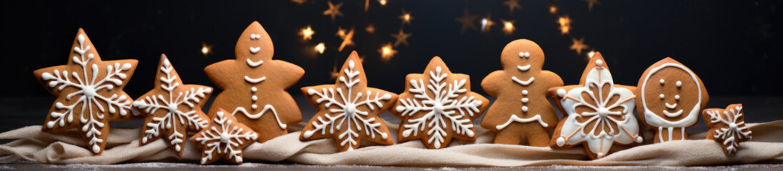 Decorated Gingerbread House with Sugar Glaze Surrounded by Fir Trees — Merry Christmas
