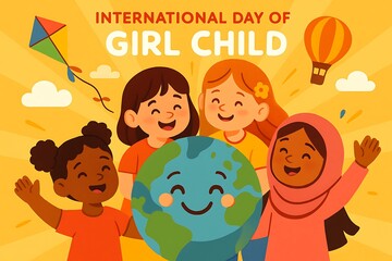 Celebrating international day of the girl child with diverse children and earth