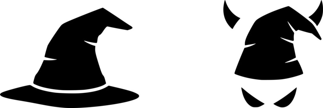 Wizard hat silhouette icon vector illustration on white background. Devil hat symbol design.
