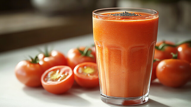 Glass of tomato juice. Agriculture and healthy food concept. World Vegan Day - Powered by Adobe