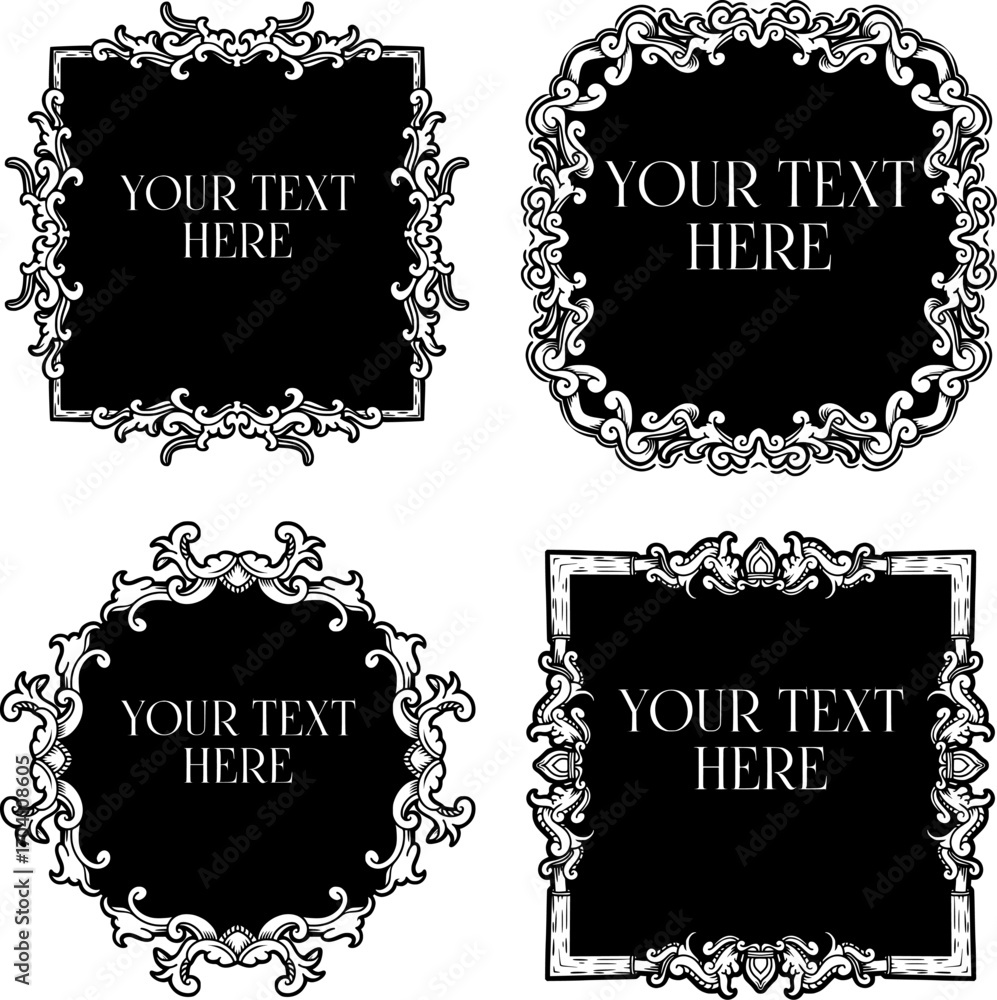 Poster featuring four premium ornamental frame designs with empty space in the middle for adding text
