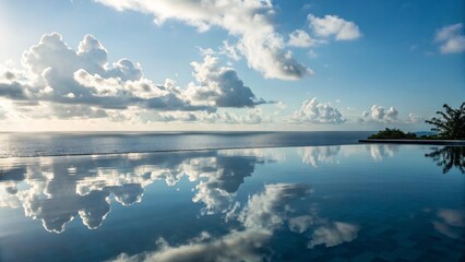 Infinity Pool Reflection with Scattered Clouds
Dreamy Sky Reflection in an Infinity Pool
Calm Ocean Horizon with Poolside Reflection
Serene Water Reflection at the Edge of the World